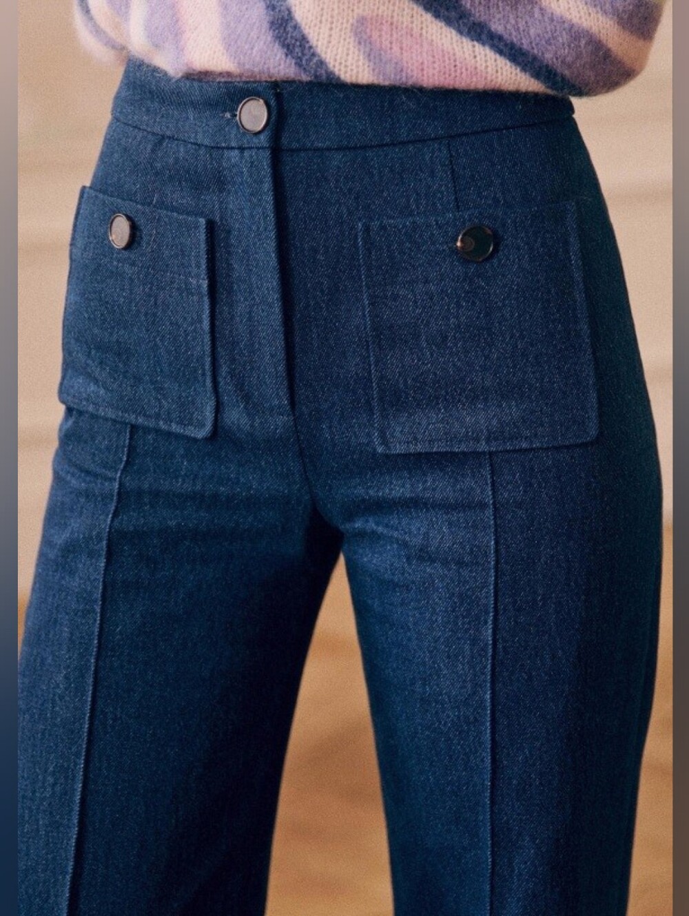 Sezane Midnight Blue High-Rise Straight Leg Pants